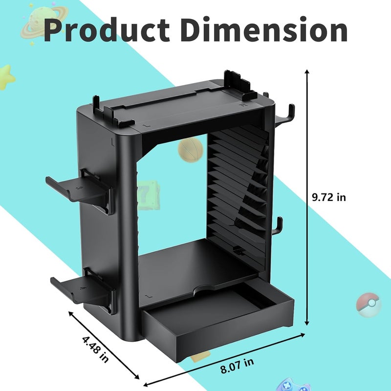HalaGong Multifunctional Game Disk Storage Tower for Nintendo Switch/OLED, Organizer Station with 10 Game Case Slot, Controller Stand with 4 Controller Rack Holder and Joy-Con Drawer for Switch Accessories - Image 2
